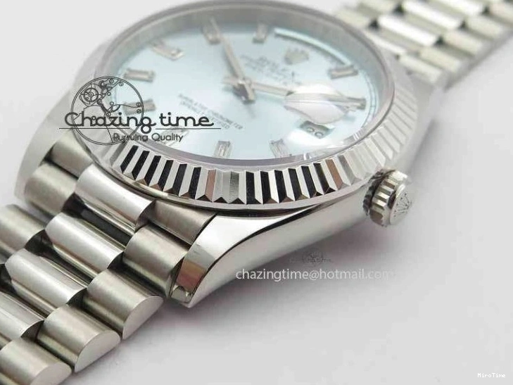 MiroTime 1227 Elegant Day Date 40mm SS BP Maker Best Edition Ice Blue Dial Diamond Markers On SS Bracelet ETA 3700